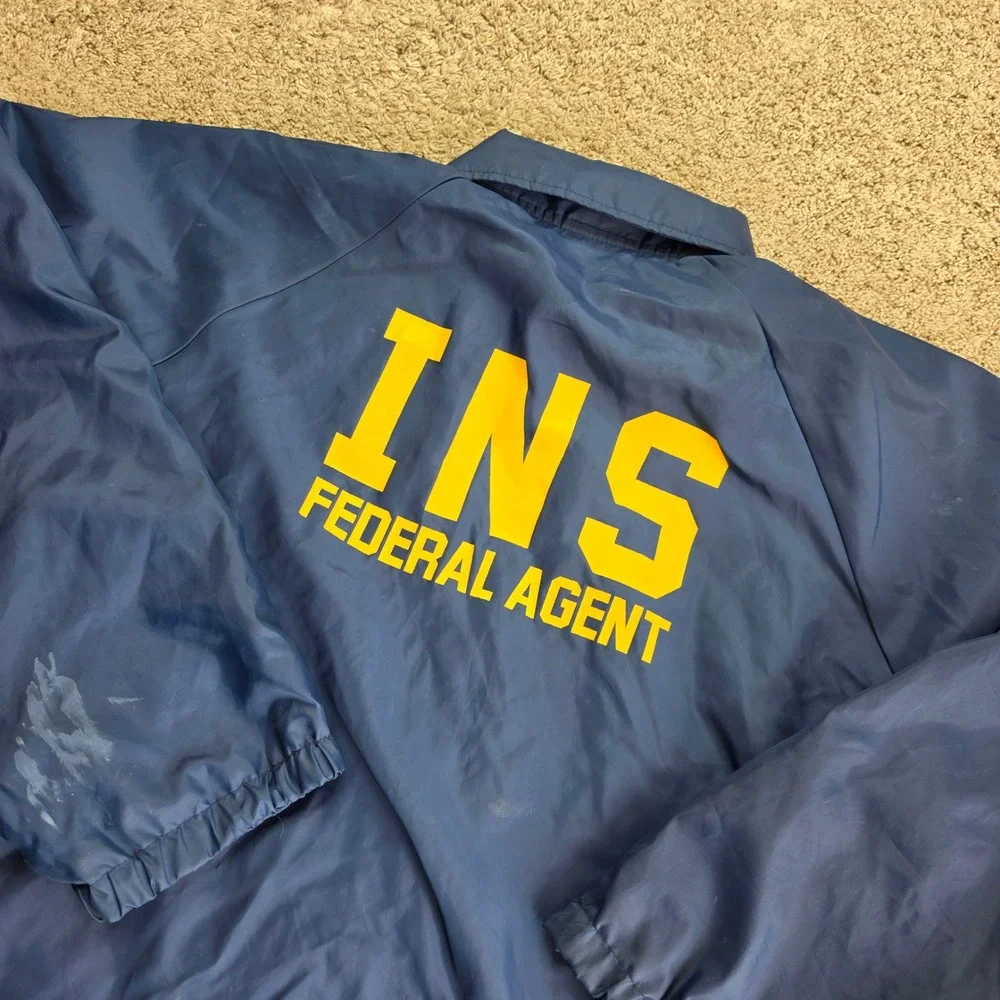 VINTAGE INS Federal Agent Immigration Coach Jacket Mens 2XL Blue Hartwell Sports